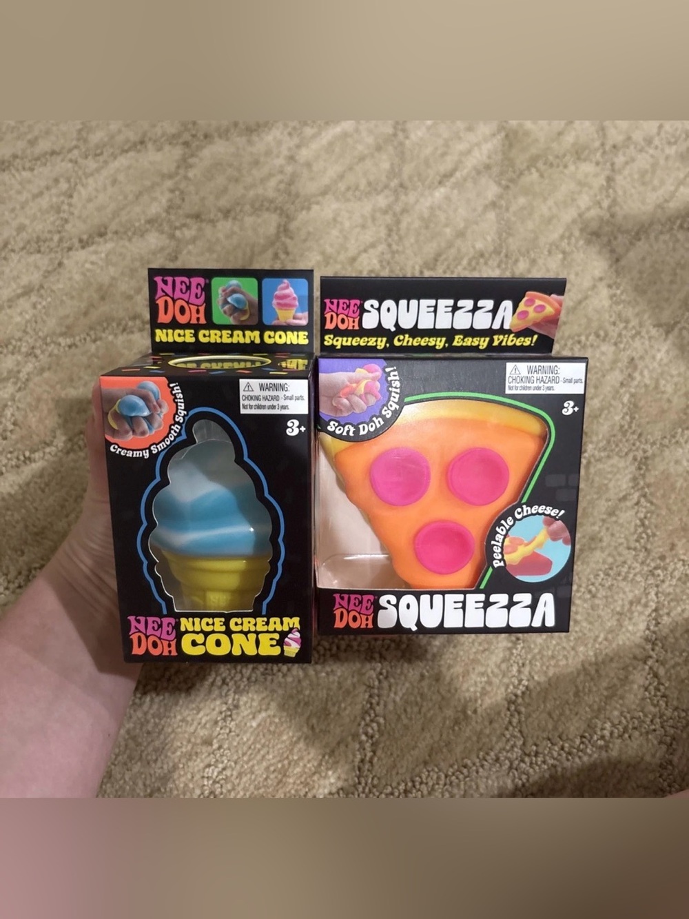 Schylling NeeDoh Nice Cream Cone Blue Squeeza Yellow Pink Lot of 2 New Authentic
